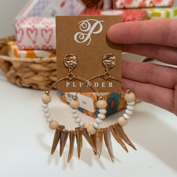 New Plunder "Ellington" Natural Shell Hoop Earrings (3.5") - Picture 4 of 5